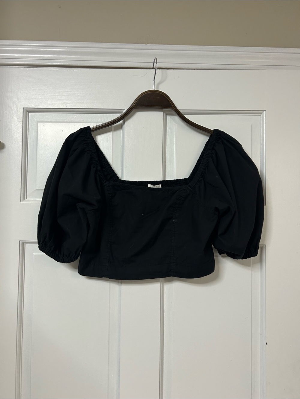 aerie Black Puff Sleeve Square Neck Crop Top
